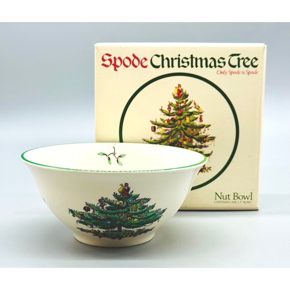 Spode Christmas Tree Nut Bowl Green Rim S3324S Holiday Serveware 5 inch